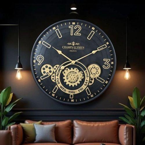 Çarklı Duvar Saati Altın Rengi Detaylı 59 Cm