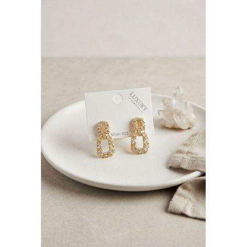 Zirkon Taşlı Gold Renk Pirinç Vintage Kadın Küpe