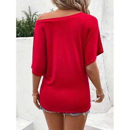 Kadın Tek Omuzu Açık Kısa Kollu Salaş Viskon Bluz
