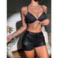 Kadın Siyah Kristal Taşlı File Crop