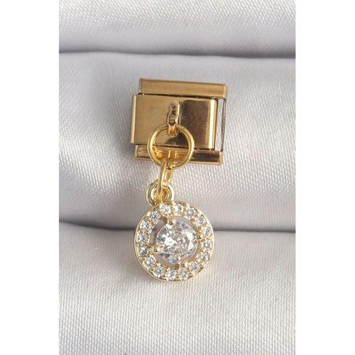 316L Çelik Gold Renk Sallantı Daire Zirkon Taşlı Nomination Charm