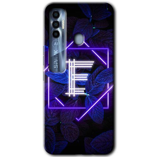 Tecno Spark 7 Pro Kılıf HD Desen Baskılı Arka Kapak - Dark Neon Yaprak E Harfi + Kırılmaz Cam