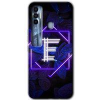 Tecno Spark 7 Pro Kılıf HD Desen Baskılı Arka Kapak - Dark Neon Yaprak E Harfi + Kırılmaz Cam