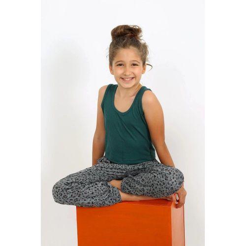 Kız Çocuk Sıfır Kol Zümrüt Yeşili Penye Pijama Takım