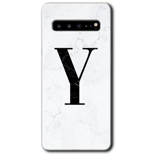 Galaxy S10 Plus Kılıf HD Desen Baskılı Arka Kapak - Beyaz Mermer Desenli Y Harfi + Kırılmaz Cam