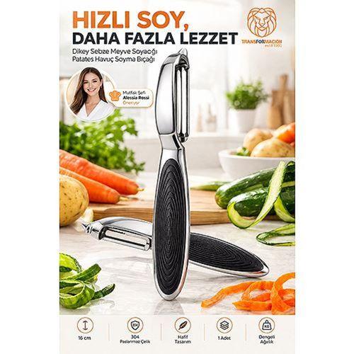 Dikey Sebze Meyve Soyacağı Profesyonel  Patates Havuç Soyma Bıçağı 18/10 304 Paslanmaz Çelik 2 li SET 723631