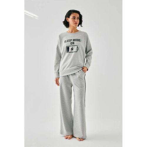 Kadın Gri Sleep Mode On Oversize 2 İplik Eşofman Ev Giyim Takımı