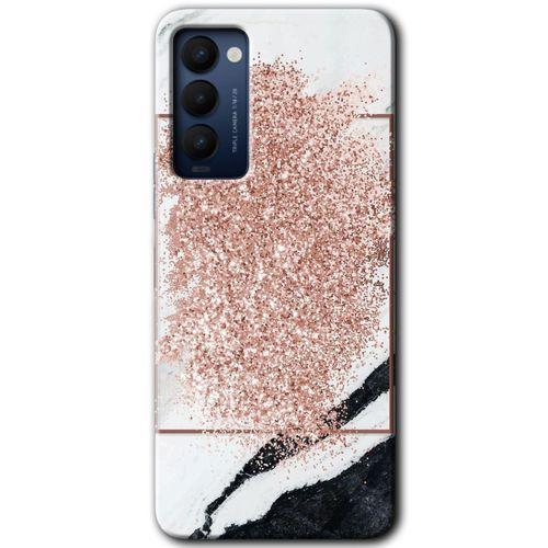Tecno Camon 18 Kılıf HD Desen Baskılı Arka Kapak - Simli Mermer + Kırılmaz Cam