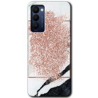 Tecno Camon 18 Kılıf HD Desen Baskılı Arka Kapak - Simli Mermer + Kırılmaz Cam