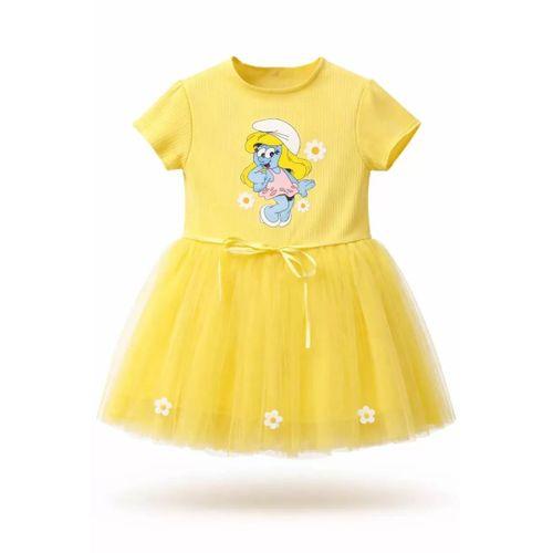 2-3-4 Yaş Şirinler Baskılı Tütü Elbise