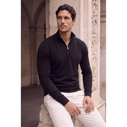 Lars Selanik Örme Kumaş Yarım Fermuar Erkek Sweatshirt - Siyah