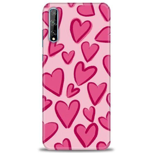 Huawei P Smart S Kılıf HD Baskılı Kılıf - Pembe Kalp + Tam Ekran Koruyucu