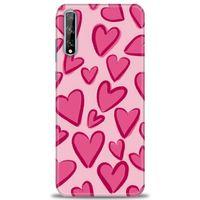 Huawei P Smart S Kılıf HD Baskılı Kılıf - Pembe Kalp + Tam Ekran Koruyucu