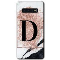Potkal Hediye Fabrikası Samsung Galaxy S10 HD Baskılı Kılıf + 9D Tam Ekran Koruyucu - Pembe Mermer Desenli D Harfi