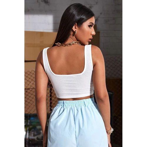 Kadın Beyaz Kalın Askılı Crop Top Büstiyer