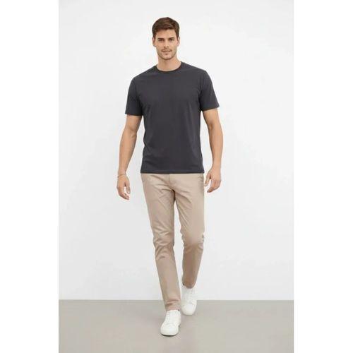 Erkek Bisiklet Yaka Tişört Regular Kalıp Basic Pamuklu Günlük Kullanım T-shirt - Füme