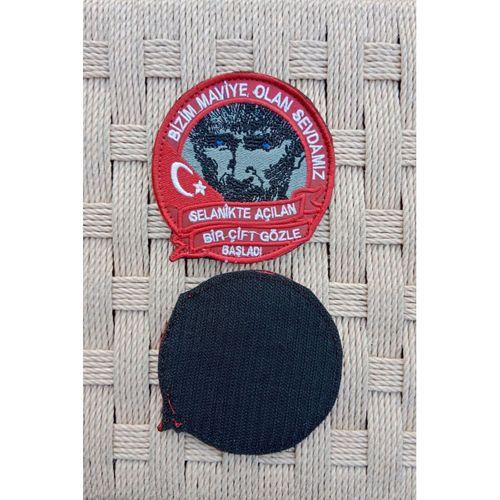 2 Adet Nakış işlemeli Atatürk Resimli Kırmızı Zemin Bizim Maviye Olan Sevdamız Arma Patch Peç