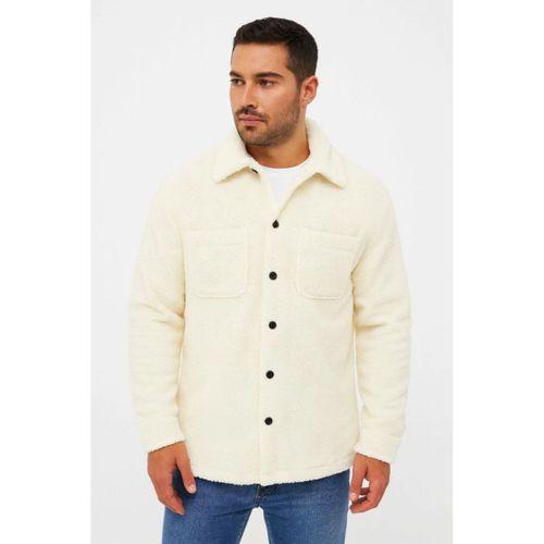 Erkek Pelüş Polar Hırka Gömlek – Yakalı, İlik Düğmeli, Göğüs Cepli, Yumuşak Dokulu Kışlık Regular Fit Rahat Günlük Model - Beyaz