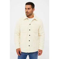 Erkek Pelüş Polar Hırka Gömlek – Yakalı, İlik Düğmeli, Göğüs Cepli, Yumuşak Dokulu Kışlık Regular Fit Rahat Günlük Model - Beyaz