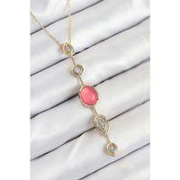 Pirinç Zincir Pembe Gold Renk Zirkon Taşlı Y Kolye