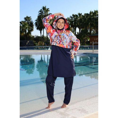 Estiva 26974 Lacivert Paradise Tam Kapalı Croplu Şapkalı Pantolonlu Tesettür Mayo