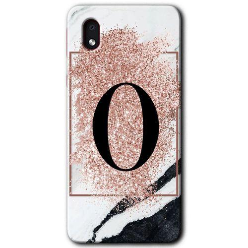 MRCİLETİSİM Samsung Galaxy A01 Core Kılıf Baskılı Kapak - Pembe Mermer Desenli O Harfi +Tam Ekran Koruyucu