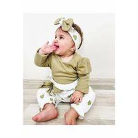 Kalp Baskılı Bandanalı 3'lü Lüx Waffle Kız Bebek Takım