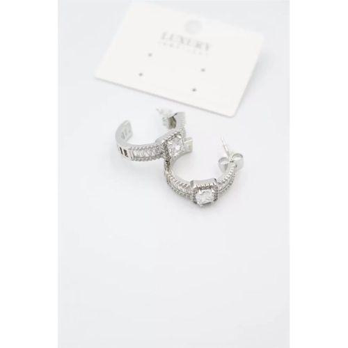 Baget Taşlı Küpe - Gümüş