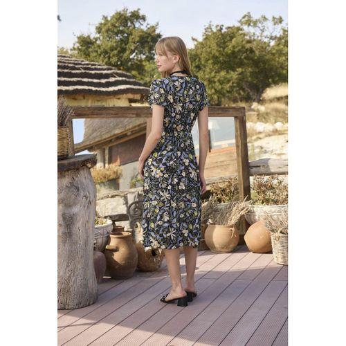 %100 Viskon Desenli Önden Düğmeli Elbise