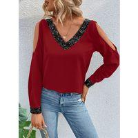 Kadın Uzun Kollu V Yakalı Omuzlardan Açık Sandy Bluz