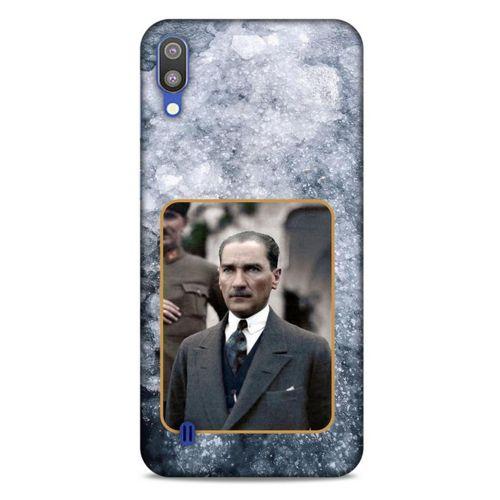 Samsung Galaxy M10 Kılıf Atatürk (32) Soft Silikon Kılıf Gri Buzul