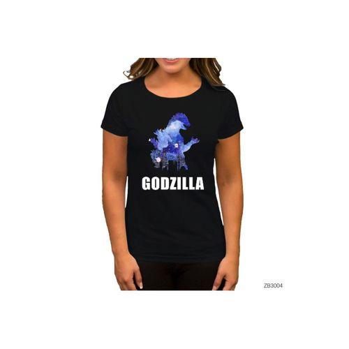 Godzilla in City Siyah Kadın Tişört