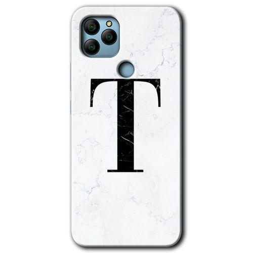 MRCİLETİSİM General Mobile GM 22 Kılıf HD Desen Baskılı Arka Kapak + Temperli Cam - Beyaz Mermer Desenli T Harfi