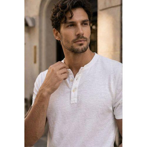 Edgar Regular Fit 3 Düğmeli Pat Flamlı Suprem Kumaş Pis Yaka Erkek T-Shirt - Beyaz