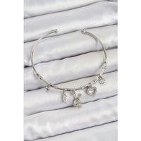 Pirinç Zirkon Taşlı Tavşan Ve Kalp Model Gümüş Renk Charm Bileklik