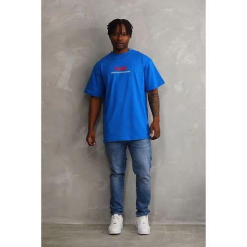Unisex Baskılı Oversize T-Shirt - Mavi