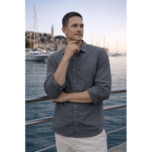 Hurley Çizgili Modal Kumaş Relaxed Fit Günlük Giyim Erkek Gömlek - Füme