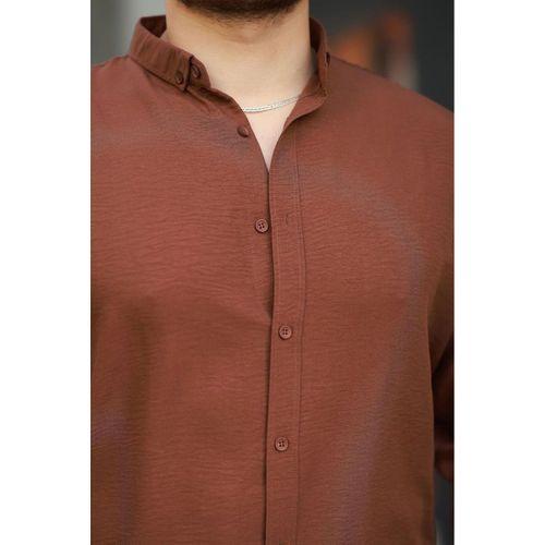 Yumuşak Dokulu Yarım Oversize Erkek Gömlek - Kahve