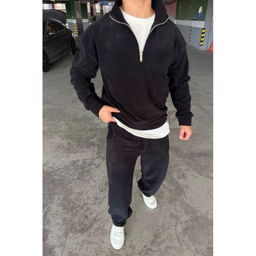 Oversize Fermuarlı Dik Yaka Baggy Pantolonlu Polar Takım