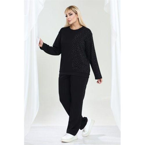 Melsay Butik Siyah Yarım Garni Taşlı Kadın Eşofman Takımı