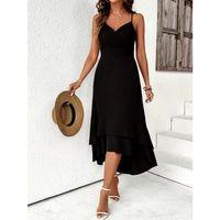 Kadın Ip Askılı Kruvaze Yakalı Sırttan Bağcıklı önü Volanlı Midi Janjan Krep Elbise