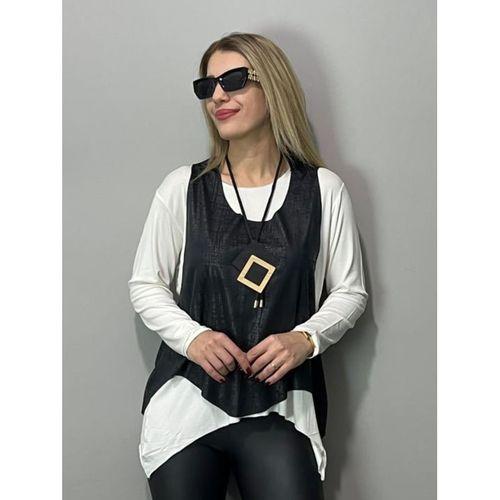 Kadın Siyah Deri Yelekli Kolye Dahil üçlü Takım