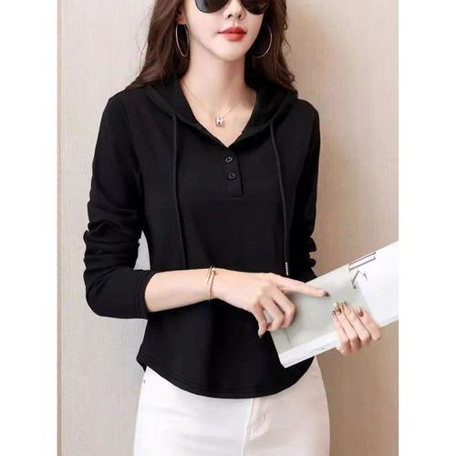 Kadın Uzun Kollu Kapşonlu Bağcıklı Düğmeli Viskon Iki Iplik Bluz