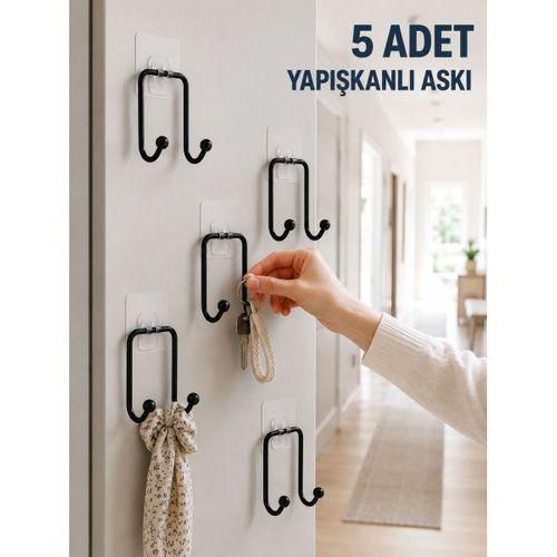 5 Adet Yapışkanlı Duvar Askısı Çok Amaçlı Pratik Askılık Seti