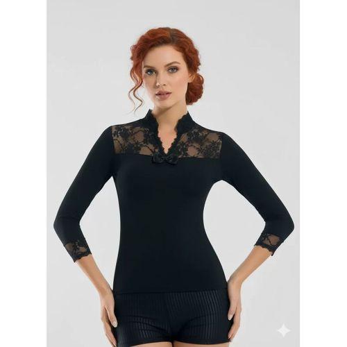 Geniş Dantelli Patlı Uzun Kollu Elestan Bluz  2176