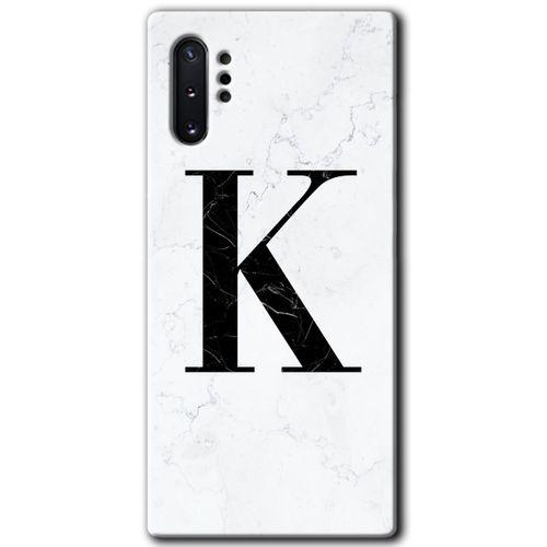 Potkal Hediye Fabrikası Samsung Galaxy Note 10 Plus Kılıf HD Desen Baskılı Arka Kapak - Beyaz Mermer Desenli K Harfi