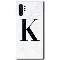 Potkal Hediye Fabrikası Samsung Galaxy Note 10 Plus Kılıf HD Desen Baskılı Arka Kapak - Beyaz Mermer Desenli K Harfi