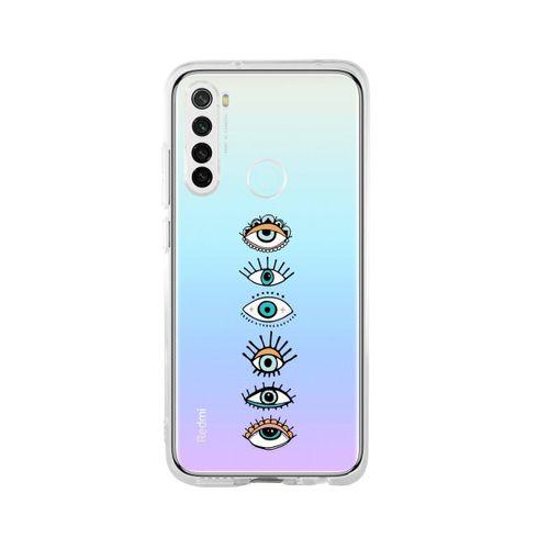 Redmi Note 8 Renkli Gözler Desenli Premium Şeffaf Silikon Kılıf