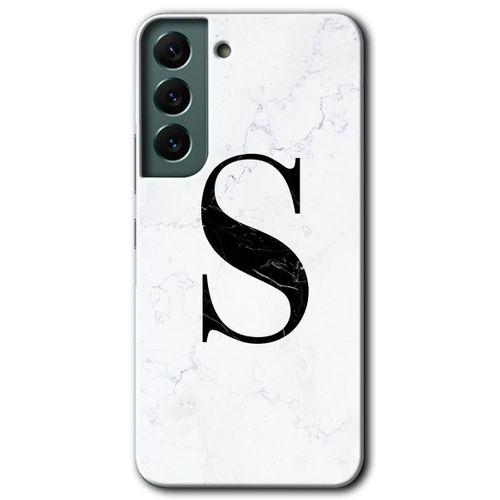Samsung Galaxy S22 HD Baskılı Kılıf + 9D Tam Ekran Koruyucu - Beyaz Mermer Desenli S Harfi