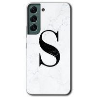 Samsung Galaxy S22 HD Baskılı Kılıf + 9D Tam Ekran Koruyucu - Beyaz Mermer Desenli S Harfi